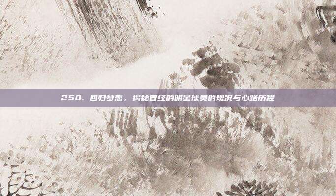 250. 回归梦想，揭秘曾经的明星球员的现况与心路历程